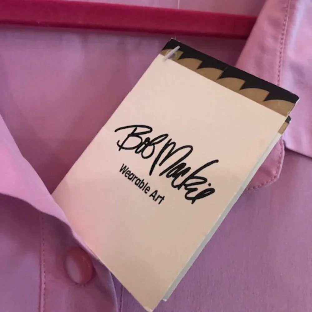 NWT Vintage Bob Mackie 100% Silk Wearable Art Pink Palms Blouse Shirt Size XL - Picture 10 of 12